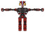 Automaton containing bird skull head and brass steampunk eyes and head shield design and heavy upper chest and no chest plating and prototype exoplate legs. Cherry tomato red. T-pose.
