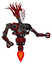 Robot containing humanoid face mask and die robots graffiti design and heavy upper chest and no chest plating and jet propulsion. Grunge dots dark red. Interacting.