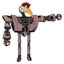Bot containing bird skull head and bone skull eye holes and chicken design and heavy upper chest and heavy mech chest and ultralight foot exosuit. Powder pink metal.