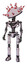 Bot containing red and white cone dome head and light chest exoshielding and no chest plating and ultralight foot exosuit. Sketch pad light lines. Standing looking right restful pose.