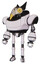Bot containing bird skull head and brass steampunk eyes and robobeak design and heavy upper chest and ultralight foot exosuit. White halftone toon. Standing looking right restful pose.