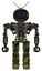 Robot containing digital display head and blank-faced expression and retro antennas and heavy upper chest and no chest plating and prototype exoplate legs. Grunge army green. Front view.