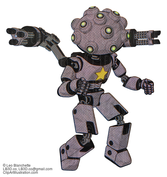 Android Containing Techno Multi-Eyed Domehead Design And Light Chest Exoshielding And Yellow Star And Minigun Back Assembly And Prototype Exoplate Legs. Dark Sketch. Fight Or Defense Pose.. #16971