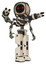 Robot containing round barbed wire round head and light chest exoshielding and minigun back assembly and no chest plating and prototype exoplate legs. Off white toon. Hero pose.