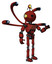 Bot containing oval wide head and minibot ornament and light chest exoshielding and chest green blue lights array and blue-eye cam cable tentacles and ultralight foot exosuit. Cherry tomato red.