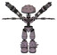 Bot containing metal knucklehead design and light chest exoshielding and minigun back assembly and no chest plating and light leg exoshielding and spike foot mod. Dark sketch. T-pose.