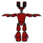 Cyborg containing dual retro camera head and light chest exoshielding and prototype exoplate chest and light leg exoshielding. Red blood grunge material. T-pose.