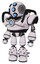 Automaton containing round head and six eye array and bug eyes and heavy upper chest and chest blue energy core and blue strip lights and light leg exoshielding and spike foot mod.