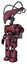 Droid containing flat elongated skull head and cables and light chest exoshielding and red chest button and rocket pack and prototype exoplate legs. Muavewood halftone. Facing right view.