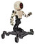Cyborg containing three led eyes round head and light chest exoshielding and prototype exoplate chest and insect walker legs. Off white toon. Interacting.