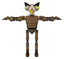 Bot containing bird skull head and big yellow eyes and robobeak design and light chest exoshielding and prototype exoplate chest and ultralight foot exosuit. Old copper. T-pose.