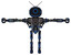 Automaton containing digital display head and circle face and retro antennas and heavy upper chest and no chest plating and ultralight foot exosuit. Grunge dark blue. T-pose.