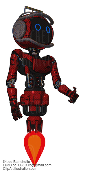 Android Containing Digital Display Head And Circle Eyes And Led And Protection Bars And Light Chest Exoshielding And Ultralight Chest Exosuit And Jet Propulsion. Grunge Dots Dark Red. #17006