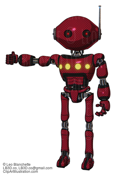 Android Containing Oval Wide Head And Small Red Led Eyes And Retro Antenna With Light And Light Chest Exoshielding And Yellow Chest Lights And Ultralight Foot Exosuit. Fire Engine Red Halftone. #17012