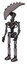 Robot containing flat elongated skull head and light chest exoshielding and no chest plating and ultralight foot exosuit. Halftone gray. Facing right view.