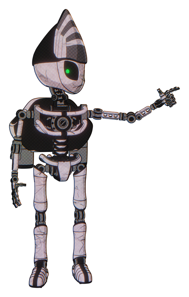 Bot containing grey alien style head and green inset eyes and light chest exoshielding and rocket pack and no chest plating and ultralight foot exosuit. Sketch pad doodle lines.