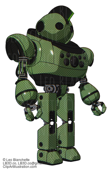 Android Containing Oval Wide Head And Techno Mohawk And Heavy Upper Chest And Chest Compound Eyes And Prototype Exoplate Legs. Grass Green. Facing Left View. #17026