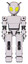 Droid containing grey alien style head and yellow eyes and bug antennas and light chest exoshielding and prototype exoplate chest and prototype exoplate legs. White halftone toon. Front view.