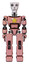 Mech containing humanoid face mask and skeleton war paint and light chest exoshielding and yellow star and prototype exoplate legs. Toon pink tint. Front view.