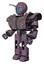 Bot containing grey alien style head and blue grate eyes and bug antennas and heavy upper chest and heavy mech chest and green cable sockets array and prototype exoplate legs. Lilac metal.