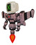 Mech containing old computer monitor and pixel x and light chest exoshielding and red energy core and stellar jet wing rocket pack and jet propulsion. Grayish pink.