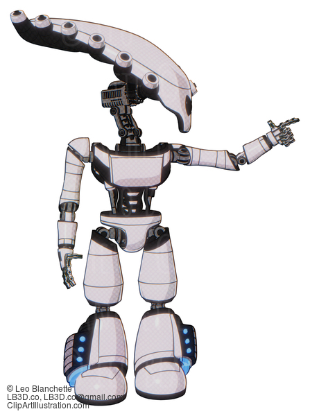 Android Containing Flat Elongated Skull Head And Light Chest Exoshielding And Ultralight Chest Exosuit And Light Leg Exoshielding And Megneto-Hovers Foot Mod. White Halftone Toon. #17095