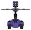 Mech containing dual retro camera head and cube array head and light chest exoshielding and no chest plating and tank tracks. Primary blue halftone. T-pose.