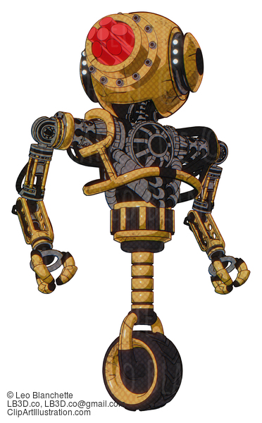 Android Containing Round Head And Red Laser Crystal Array And Head Light Gadgets And Heavy Upper Chest And No Chest Plating And Unicycle Wheel. Construction Yellow Halftone. Hero Pose. #17107