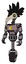 Droid containing bird skull head and yellow and green scope eyes and crow feather design and light chest exoshielding and yellow star and unicycle wheel. Halftone gray.