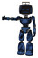 Mech containing digital display head and sleeping face and led and protection bars and light chest exoshielding and ultralight chest exosuit and light leg exoshielding. Grunge dark blue.
