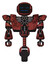 Mech containing digital display head and sleeping face and heavy upper chest and heavy mech chest and unicycle wheel. Grunge matted orange. Front view.