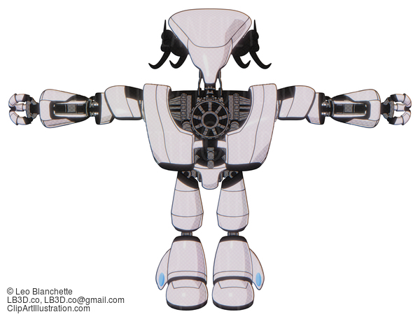 Android Containing Flat Elongated Skull Head And Cables And Heavy Upper Chest And Heavy Mech Chest And Light Leg Exoshielding. White Halftone Toon. T-Pose. #17120