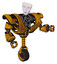 Droid containing humanoid face mask and heavy upper chest and heavy mech chest and unicycle wheel. Worn construction yellow. Fight or defense pose..