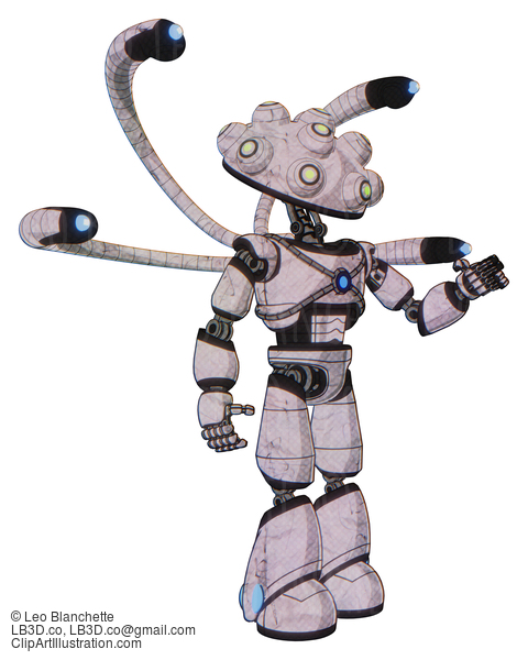 Android Containing Techno Multi-Eyed Domehead Design And Light Chest Exoshielding And Blue Energy Core And Blue-Eye Cam Cable Tentacles And Light Leg Exoshielding. Sketch Pad Light Lines. Interacting. #17128