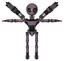 Bot containing grey alien style head and green inset eyes and light chest exoshielding and ultralight chest exosuit and minigun back assembly and ultralight foot exosuit. Lilac metal. T-pose.