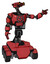 Droid containing dual retro camera head and simple blue telescopic eye head and light chest exoshielding and chest valve crank and rocket pack and six-wheeler base. Primary red halftone.
