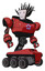 Droid containing humanoid face mask and blood tears and heavy upper chest and circle of blue leds and six-wheeler base. Primary red halftone. Hero pose.