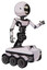 Automaton containing round head chomper design and light chest exoshielding and ultralight chest exosuit and six-wheeler base. White halftone toon. Interacting.
