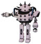 Bot containing thorny domehead design and heavy upper chest and chest energy sockets and blue strip lights and prototype exoplate legs. Sketch pad light lines. Arm out holding invisible object..