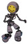 Droid containing round head yellow happy face and light chest exoshielding and no chest plating and light leg exoshielding and megneto-hovers foot mod. Dark dirty scrawl sketch.
