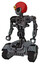 Mech containing grey alien style head and black eyes and triangle design and red helmet and heavy upper chest and no chest plating and tank tracks. Patent concrete gray metal.