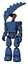 Droid containing flat elongated skull head and light chest exoshielding and prototype exoplate chest and light leg exoshielding. Blue halftone. Standing looking right restful pose.