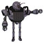 Robot containing grey alien style head and metal grate eyes and bug antennas and heavy upper chest and chest vents and ultralight foot exosuit. Light lavender metal.