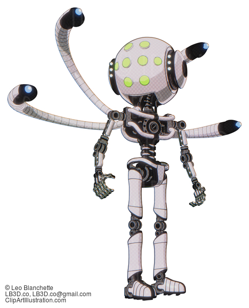 Android Containing Round Head And Green Eyes Array And Head Light Gadgets And Light Chest Exoshielding And Blue-Eye Cam Cable Tentacles And No Chest Plating And Ultralight Foot Exosuit. #17197