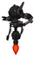Mech containing round head and head winglets and light chest exoshielding and minigun back assembly and no chest plating and jet propulsion and cat face. Dirty black. Facing right view.