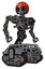 Mech containing grey alien style head and black eyes and triangle design and red helmet and heavy upper chest and no chest plating and tank tracks. Patent concrete gray metal. Hero pose.