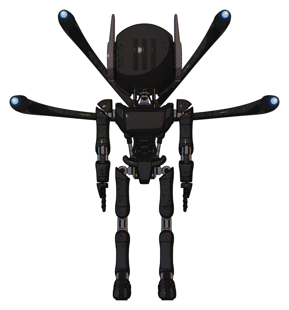 Cyborg containing round head and three lens sentinel visor and head winglets and light chest exoshielding and ultralight chest exosuit and blue-eye cam cable tentacles and ultralight foot exosuit.