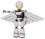Bot containing grey alien style head and yellow eyes and light chest exoshielding and ultralight chest exosuit and pilot's wings assembly and light leg exoshielding. White halftone toon.