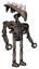 Mech containing flat elongated skull head and spikes, and heavy upper chest and no chest plating and ultralight foot exosuit. Khaki halftone. Facing left view.