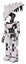 Bot containing flat elongated skull head and spikes, and light chest exoshielding and ultralight chest exosuit and prototype exoplate legs. White halftone toon. Facing right view.